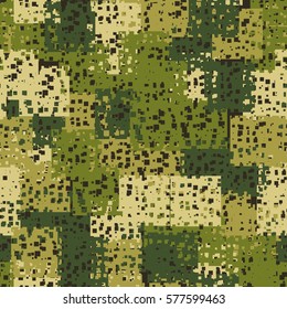 Seamless pattern. Disorderly patches. Perforated squares.  Chaos of colors. Fashion camouflage.