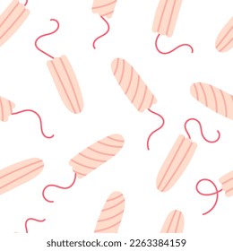 Seamless pattern - disposable hygienic tampons. Personal hygiene products for women, menstrual period.