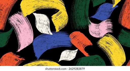 La angustia de patrón sin fisuras daña lo abstracto. Pinceladas de pincel grueso y audaz con patrón dibujado a mano. Superposición de textura de color. Vector retro grunge para carteles, fondo. Diseño, ondas, curvas.