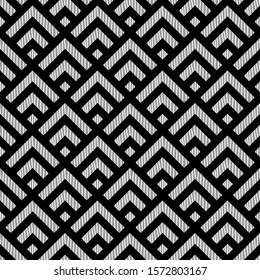 Seamless pattern. Distressed chevrons, checks ornament. Curves, squares backdrop. Folk wallpaper. Angle brackets, diamonds background. Tribal motif. Ethnic mosaic. Digital paper, textile print.Vector.
