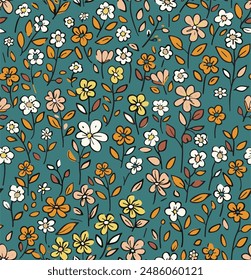 Patrón sin costuras, impresión de flores ditsy. diseño de flores silvestres de la vendimia. patrón floral en Pequeña mano dibuja flores. Estilo Liberty. Fondo floral sin costuras para estampados de moda. Textura de Vector sin costuras. 