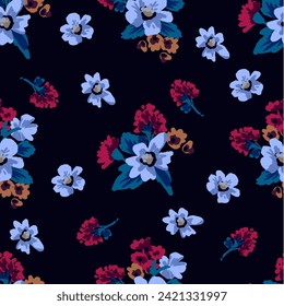 Patrón sin foco con flores color marrón. Vector