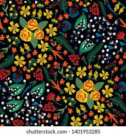 Seamless pattern with ditsy small flowers for textile design. Vector.