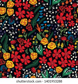 Seamless pattern with ditsy small flowers for textile design. Vector.