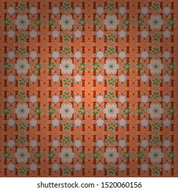 Seamless pattern in ditsy style. Cute vector illustration. Organic motif background in gray, orange and beige colors.