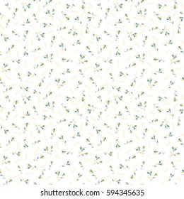 Seamless pattern in ditsy style. Seamless floral pattern in blue and yellow colors. Many little vector flowers on a white background.
