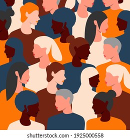 Seamless Pattern With Diverse Female Faces Of Different Ethnicity. Vector Illustration For Women Empowerment Movement, International Women’s Day. Eps 10