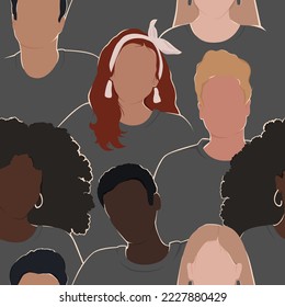 Seamless pattern of diverse people. Flat modern vector illustration.