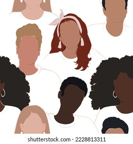 Seamless pattern of diverse people. Flat modern vector illustration.