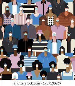 Seamless pattern of diversity people wearing medical masks to prevent disease,protect of corona virus ,Covid-19,flu, air pollution, world pollution vector EPS10 ,Design for all graphic used
