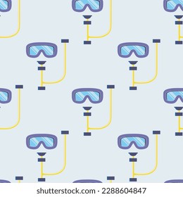 Seamless pattern with diving mask isolated on light blue background