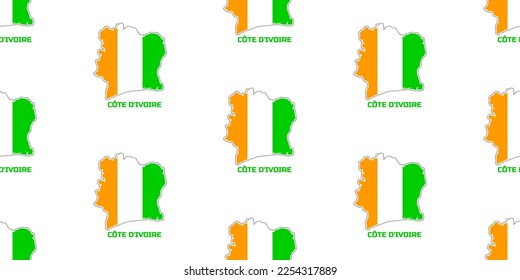 Seamless pattern of the CÔTE D'IVOIRE country map in the colors of  the CÔTE D'IVOIRE  flag.  With the  caption of the name  of the country "CÔTE D'IVOIRE".