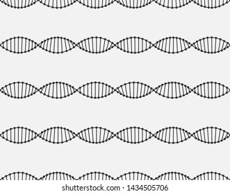 Seamless pattern of a DNA molecule are arranged horizontally. Black lines on white background. For printing on bed linen, clothing, packaging paper.