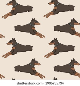 Seamless pattern with doberman dog