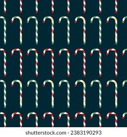 Seamless pattern of doddle Christmas candy canes on isolated background. Design for Christmas home decor, holiday greetings, Christmas and New Year celebration