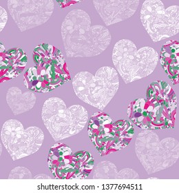 Seamless pattern with doddle hearts in blue colors .Vector background