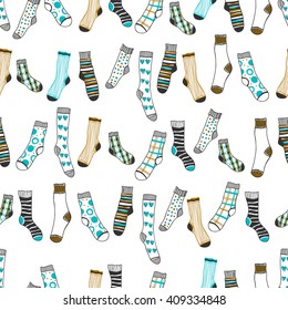 Seamless pattern of doddle socks on a white background. Clothing