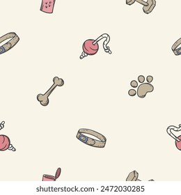 Seamless pattern with dog accessories. Editable vector background for advertising veterinary services, pet store