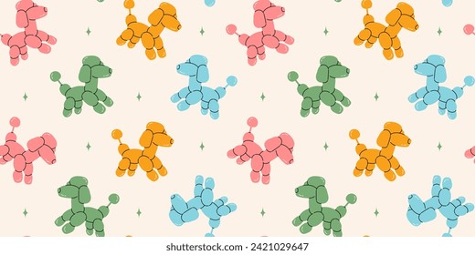 Seamless pattern with dog balloons. Bright colorful repeating elements. Stock illustration. Vector seamless pattern of cute cartoon bubble animal in color.