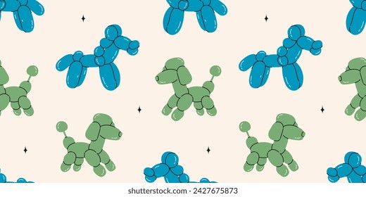 Seamless pattern with dog balloons. Bright colorful repeating elements. Stock illustration. Vector seamless pattern of cute cartoon bubble animal in color.