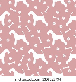 Seamless pattern with dog, bone, tennis ball. Friendship. Animal background.