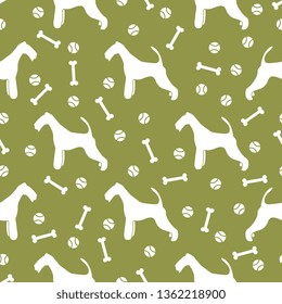 Seamless pattern with dog, bone, tennis ball. Friendship. Animal background.