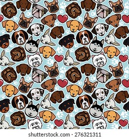 Seamless pattern with dog breeds. Dog collection.