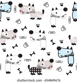 seamless pattern with dog, dog cartoon vector illustration, wrapping paper, bedding pattern for kids, vector textile fabric print