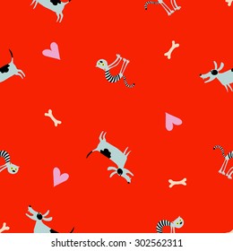 seamless pattern with dog and cat