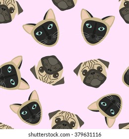 Seamless pattern with dog and cat heads