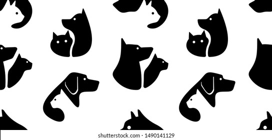 Seamless pattern with Dog and cat logo. isolated on white background