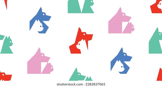 Seamless pattern with Dog and cat logo. isolated on white background