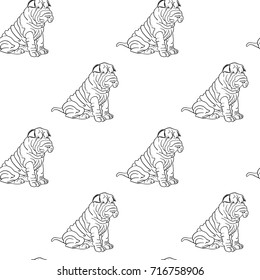 Seamless Pattern with dog Chinese Shar Pei.