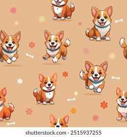 Seamless pattern with dog  corgi