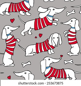 Seamless Pattern Dog Dachshund in cardigan Brown