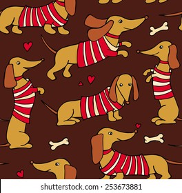 Seamless Pattern Dog Dachshund in cardigan Brown