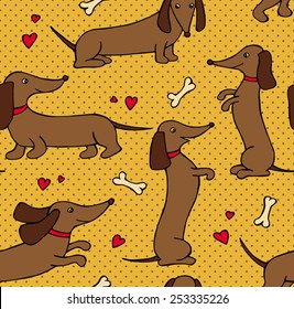 Seamless Pattern Dog Dachshund Yellow