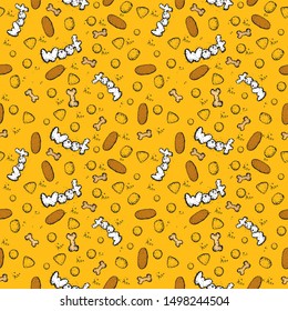 Seamless pattern of dog dry food. Cartoon style, vector graphics