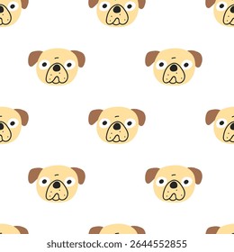 Seamless pattern. Dog face. Flat hand drawn design. Illustration on white background.