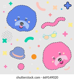 seamless pattern with dog face, memphis style in vector design