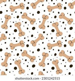 Seamless pattern with dog food. Treats for pets. Flat illustration. Background for the design of zoological goods. Pattern for printing on textiles, packaging.