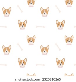 Seamless pattern with dog head with pink collar and bone for dogs on white background for fabric textile, print, wallpaper, apparel, wrapping