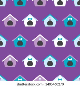 Seamless pattern with dog houses. Cute and childish design for fabric, textile, wallpaper, bedding, swaddles toys or gender-neutral apparel.