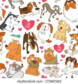 Seamless pattern for dog lovers with dogs and hearts