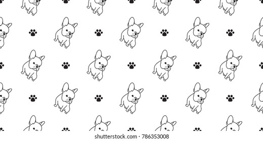 seamless pattern dog paw french bulldog vector isolated wallpaper background white