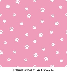 Seamless pattern. Dog paw. Vector illustration. White paws ob pink background. Texture for print, textile, fabric.