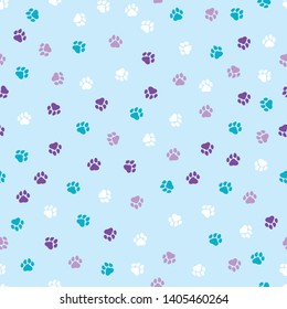 Seamless pattern with dog paws. Cute and childish design for fabric, textile, wallpaper, bedding, swaddles toys or gender-neutral apparel.
