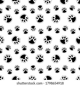 Seamless pattern with dog paws. Vector illustration.