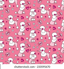 Seamless Pattern Dog Poodle Gray Pink