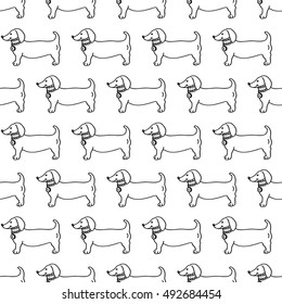 Seamless pattern - dog profile isolated on white background in flat style. Breed dachshund. 2018 Chinese New Year of the dog - design for wrapping paper. Vector illustration 